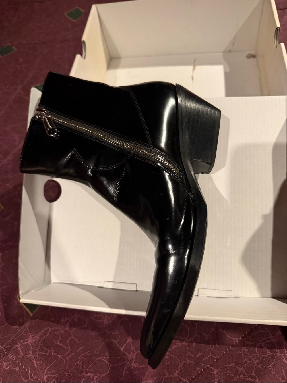Calvin Klein Jeans Black Patent Pointed Ankle Booties with Side Zipper - Picture 2 of 9